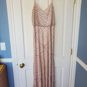 Adrianna Papell Art Deco Beaded Gown Blush/Gold 6